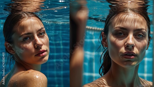 portrait of a pretty girl in the pool, wet portrait, wet gir in the pool, woman is swimming in the pool