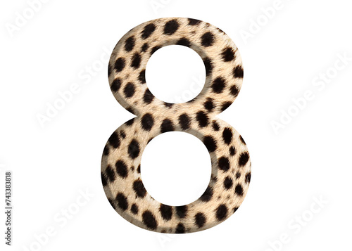 The shape of the number 8 is made of cheetah fur or skin isolated on transparent background. Suitable for birthday, anniversary and Memorial Day templates