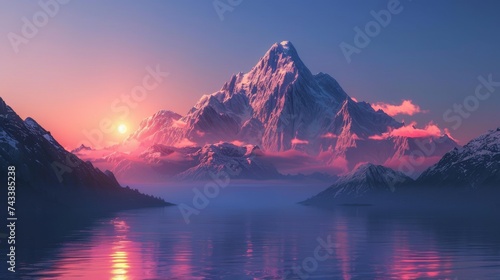 Conjure an image of twilight on a mountain, where the sun dips below peaks, leaving a soft afterglow © MAY