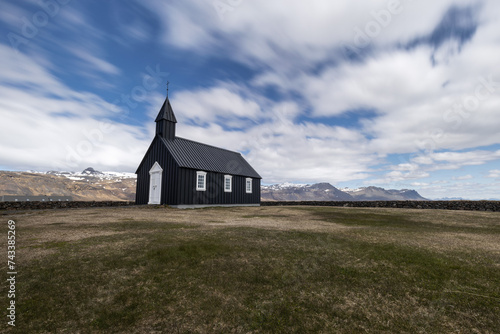 A famous black church or Búðakirkja in the Snaefellsnes peninsula, west Iceland