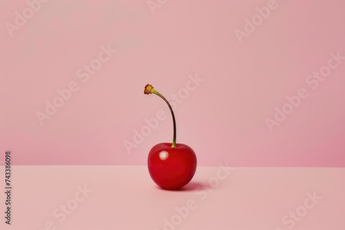 Red cherry on a pink background. Minimalistic still life.