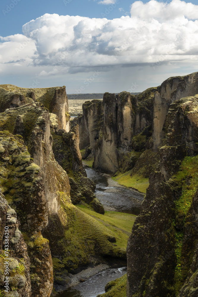 Famous Fjadrargljufur or Fjaðrárgljúfur canyon in the south of Iceland