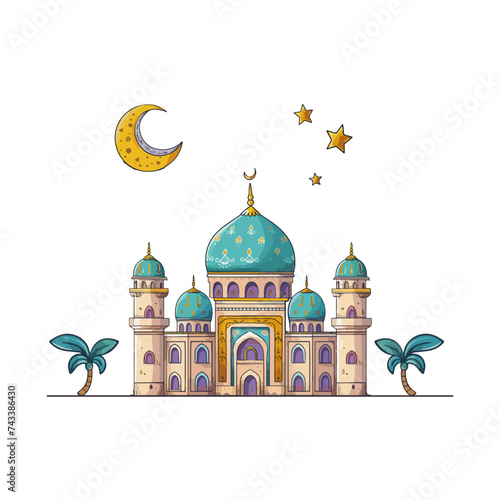 mosque or Masjid watercolor hand drawn design for muslim ramadan karem or Eid Mubarak design. isolated middle east islam prayer place vector illustration