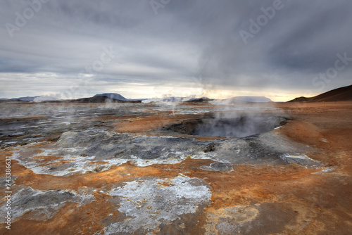 Hverir - geothermal spot and bubbling pools of mud & steaming fumaroles emitting sulfuric gas.