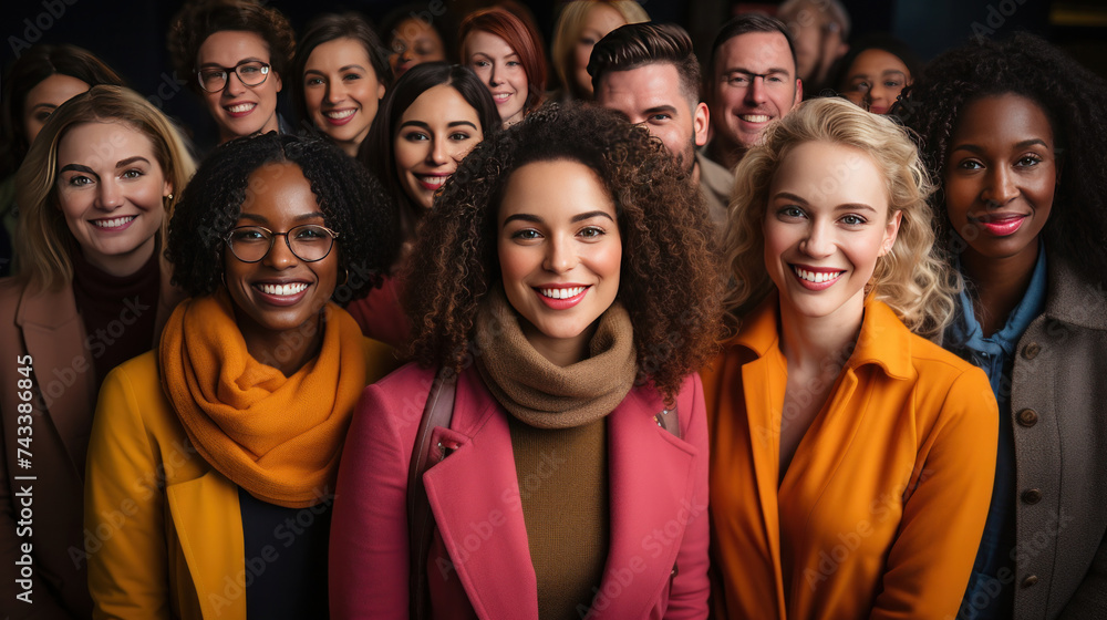 Above view of Large group of diverse ethnicity people looking up with looking at camera. Above view of Large group of diverse ethnicity people looking up with looking at camera.