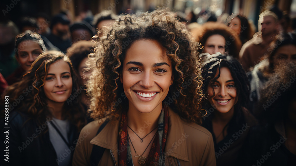Above view of Large group of diverse ethnicity people looking up with looking at camera. Above view of Large group of diverse ethnicity people looking up with looking at camera.