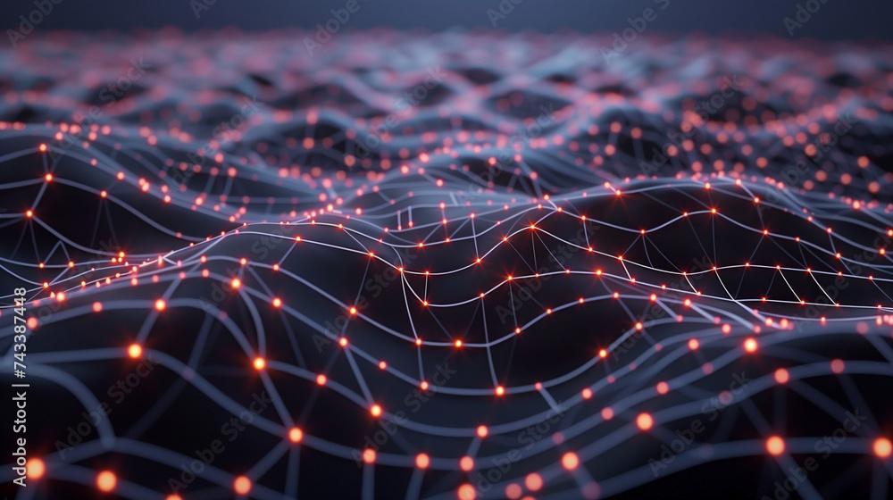 Obraz premium Neural network, IT background, IT wallpaper, digital interface, artificial intelligence, AI, futuristic, electronic wave, IT, digital surface, neural link, sophisticated, technology