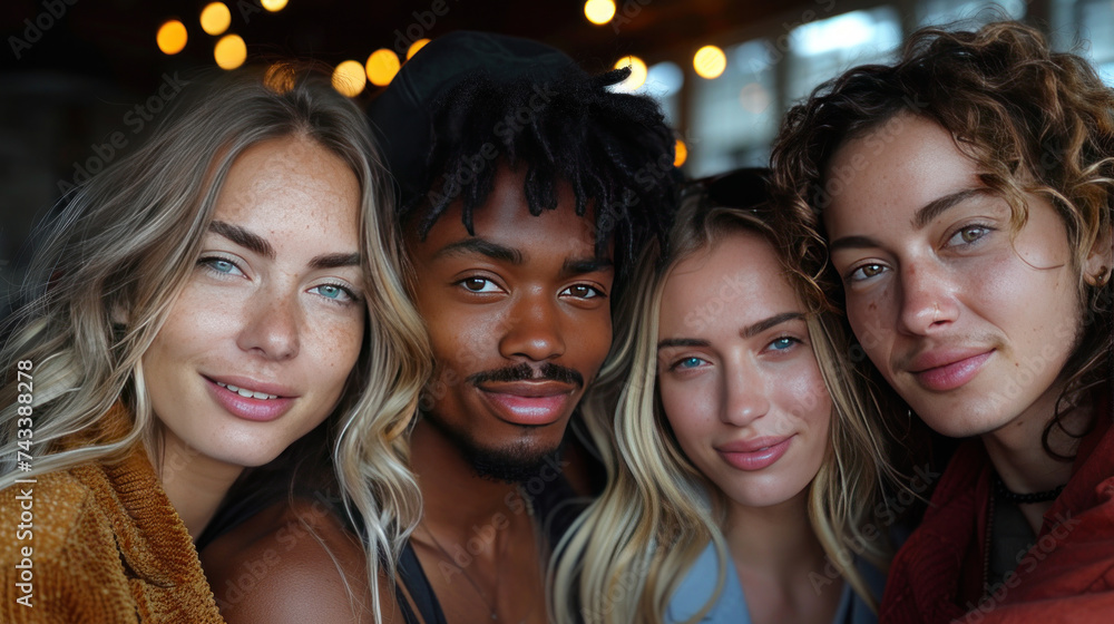 Group of multi ethnic people smiling with looking at camera.