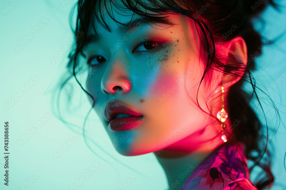 Stylish woman with long black hair, painted in a glamorous art style Stylish woman with long black hair, painted in a glamorous art style