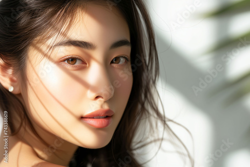 Brunette model's close-up portrait exudes glamour with studio lighting and subtle makeup © Rattanaphorn