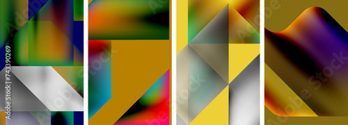 Set of colorful geometric posters - round shapes and circles with fluid color gradients. Abstract backgrounds for wallpaper, business card, cover, poster, banner, brochure, header, website