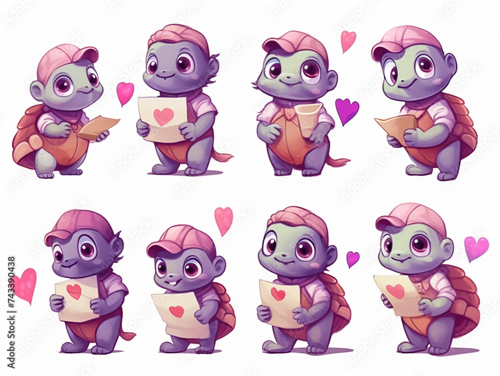 Cute turtles with hearts. Happy Valentine's Day. Illustrations for poster, postcards isolated on white background. Cute turtles with hearts. Happy Valentine's Day. Illustrations for poster, postcards isolated on white background.
