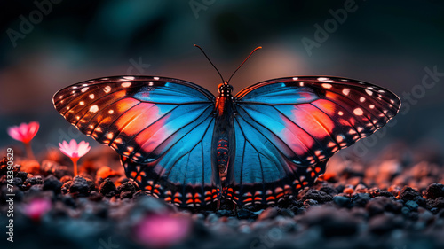 Neon-colored butterfly, a vibrant symbol of AI generative metamorphosis.