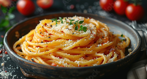 Italian spagetthi bolognese closeup shot, Best food photography. Created with Ai photo