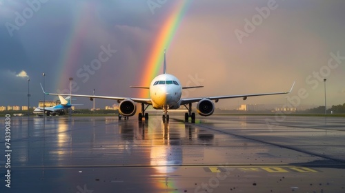 At the airport launch zone a rainbow stands out against the grey infrastructure a reminder of natures ability to bring color and joy to even the most industrial of places. photo