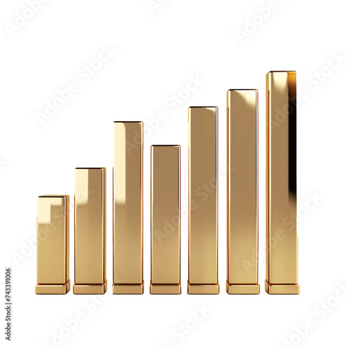 a bar chart with 3 bars  the bars are gold on transparency background PNG 