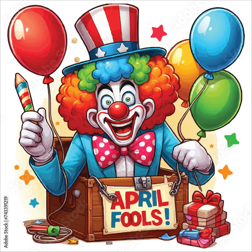 April fools day funny clown cartoon vector illustration isolated on white background 