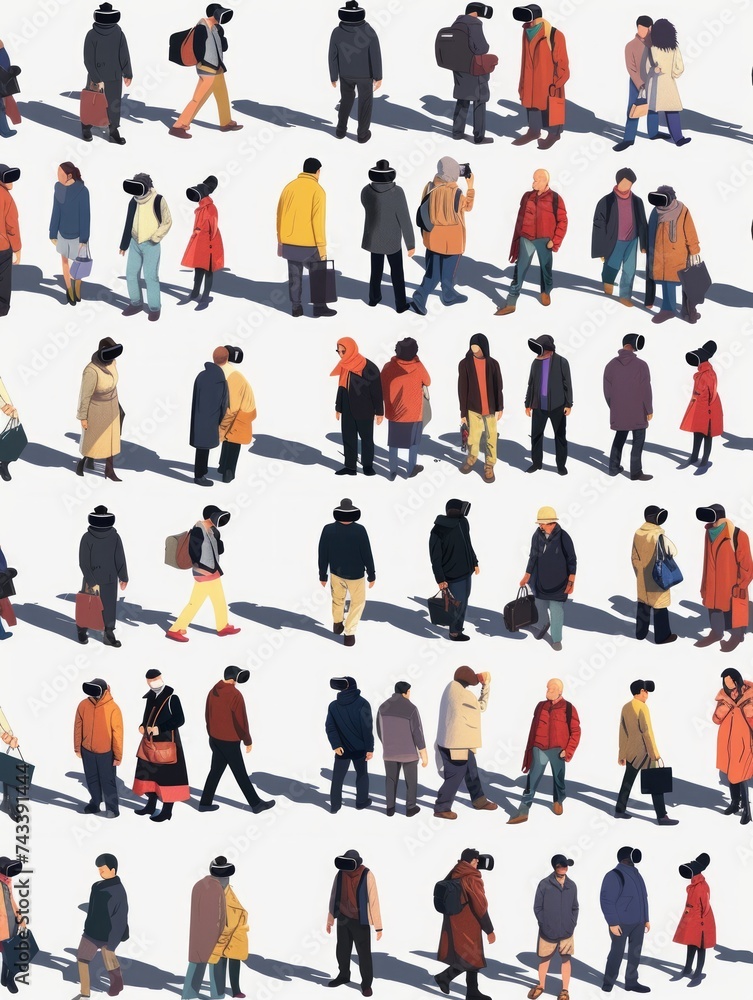 Obraz premium Illustration of variety of individuals in a bird's-eye view capturing the diversity and complexity of human lives