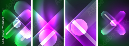 Abstract composition. Aglow in neon hues against the dark, radiating energy and allure, a captivating spectacle of vibrant luminescence