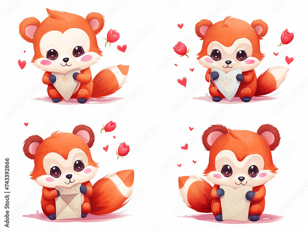 Watercolor valentines day love red panda couple, hand drawn watercolor illustration for greeting card or invitation design