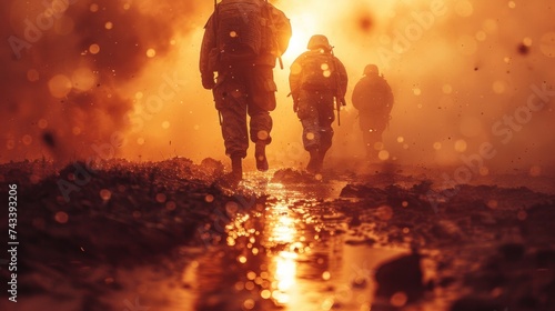 Military of soldiers walking on the war.