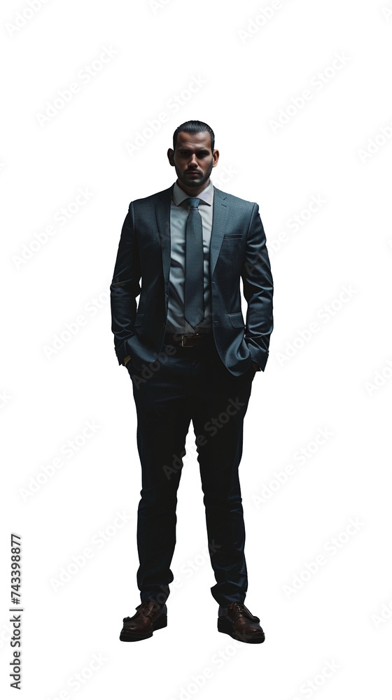 Isolated, transparent, no background, Confident Male Consultant in Gray Suit Standing Proudly, Looking at Camera Isolated, transparent, no background, Confident Male Consultant in Gray Suit Standing Proudly, Looking at Camera