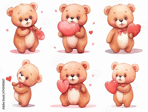 Wallpaper Mural Watercolor valentines day love bear couple, hand drawn watercolor illustration for greeting card or invitation design Torontodigital.ca