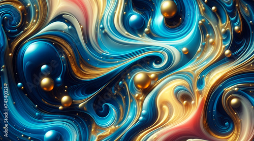 Blue Background Wallpaper with Waves and Curves in Vivid Colors. Abstract Wall Art for Home Decor, Fractal Texture Pattern Design for mobile cell phone, smartphone, computer, tablet, Romantic Hue