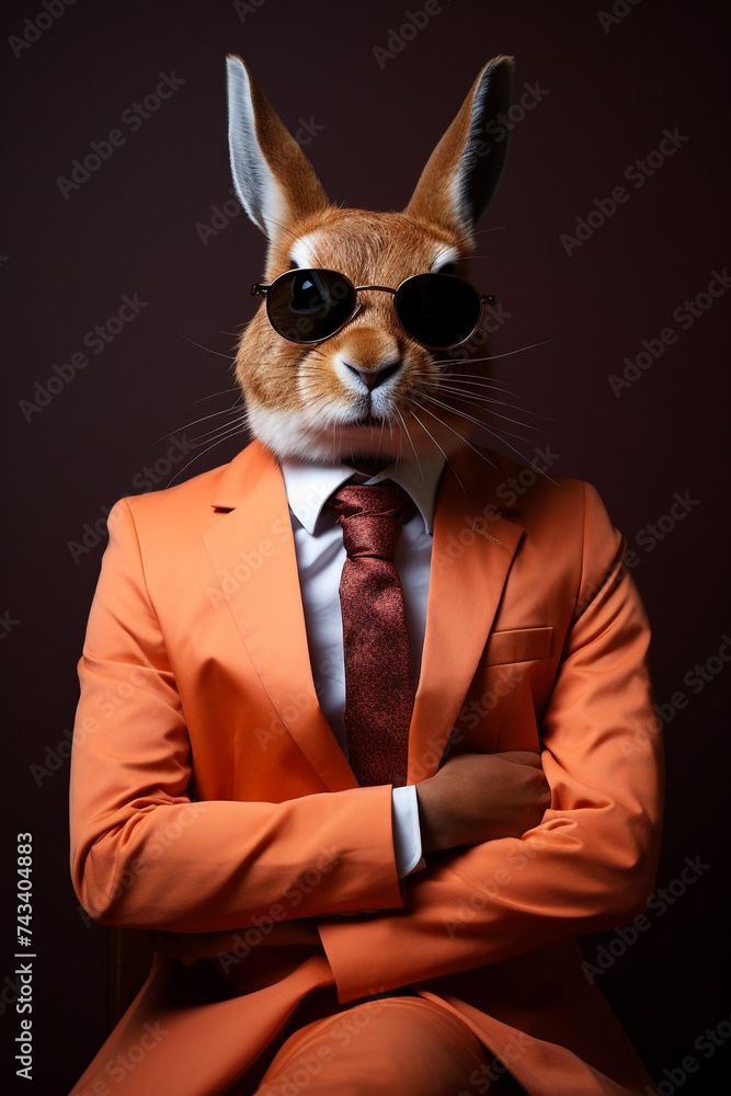 Anthropomorphic Rabbit dressed in an elegant suit