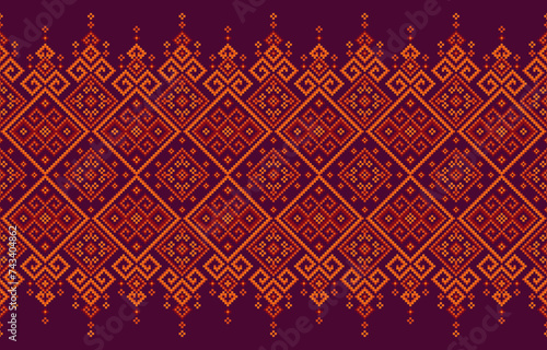 Ethnic geometry pattern motif boho retro textile ikat vector graphic pattern design by retro geometric indian fabric colorful ornament african print  aztec  cross-stitch cross carpet.