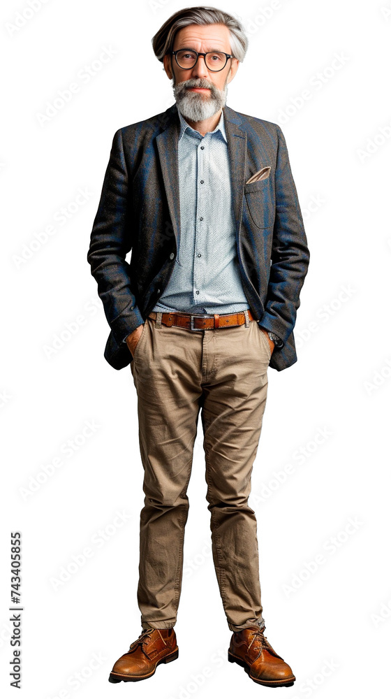 Isolated, transparent, no background, Proud Male Professor in Formal Attire Standing in Full Body Pose Looking Confidently at Camera on Gray Background Isolated, transparent, no background, Proud Male Professor in Formal Attire Standing in Full Body Pose Looking Confidently at Camera on Gray Background