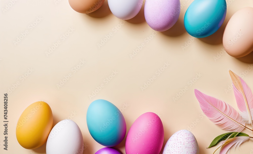 Easter eggs on pastel background with copy space. Easter eggs on pastel background with copy space.