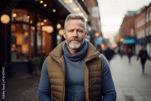 Portrait of a handsome senior man with beard in the city.