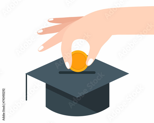 investing money in education and knowledge student put money in graduation hat Personal finance management.