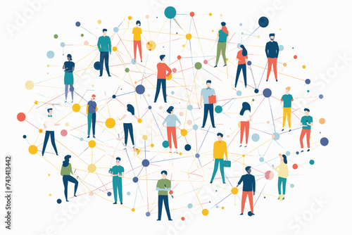 Large group of simple people shapes connected by lines