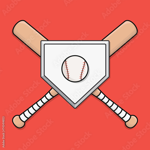 Baseball bat, baseball ball and home plate, baseball logo vector illustration