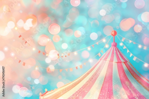 Colorful background with a circus tent  in the style of light sky-blue and light pink.