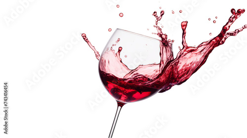 Dynamic red wine pouring into a glass with a splash, against a pristine white background, ideal for dining and celebration concepts.