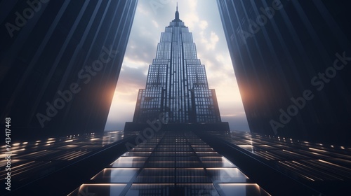 An abstract interpretation of the Empire State Building, with geometric patterns of light and shadow photo