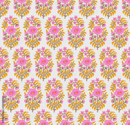 Seamless repeat pattern indian traditioinal block print screen print booti