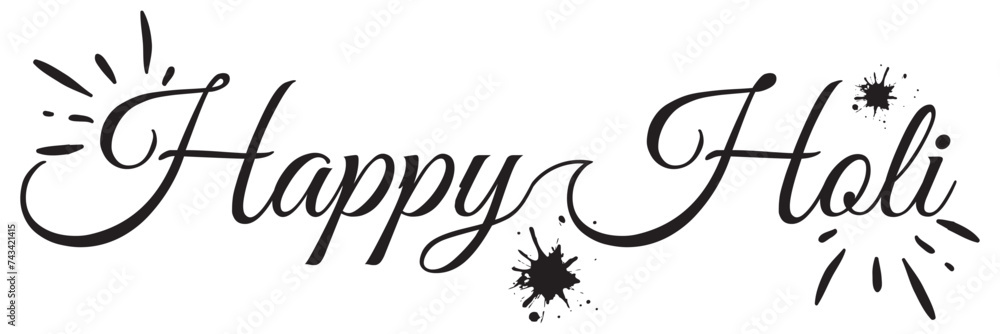 Happy Holi Hand Lettering Inscription for Greeting Card. Modern Calligraphy. Vector illustration