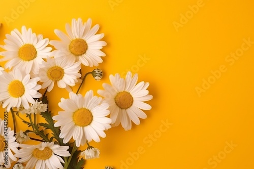 Daisies on yellow background with space for text