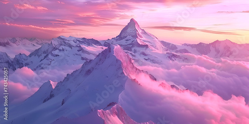 3d illustration of fantastic landscape peaks mountain at sunset Mountain peaks in winter snow covered mountains landscape.AI Generative © hafsa