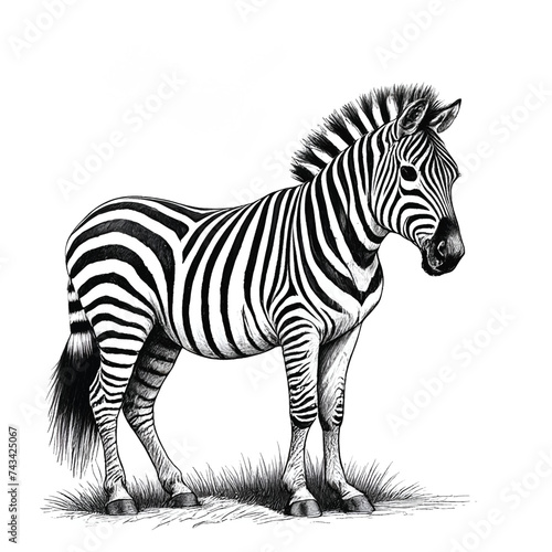 Zebra Monochrome ink sketch vector drawing, engraving style vector illustration