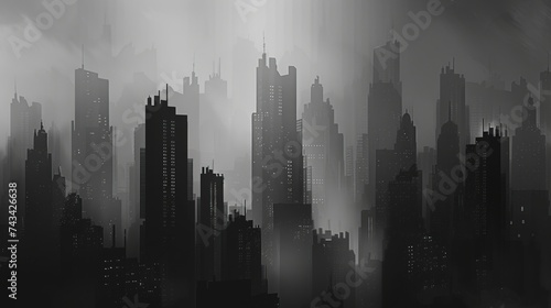 Monochrome city skyline silhouette background in shades of gray for urban-themed designs.