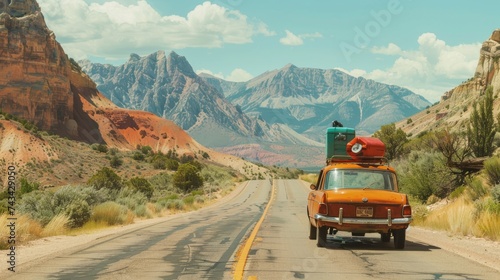 An orange vintage car packe...