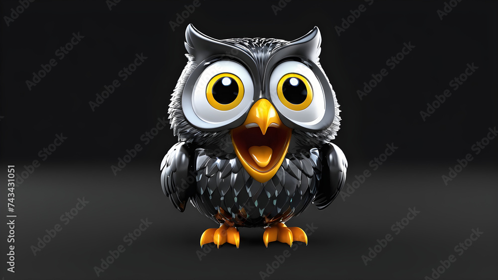 a cartoon character with happy face funny happy and cute owl laughing on black background a cartoon character with happy face funny happy and cute owl laughing on black background