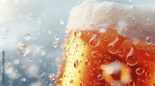Illustration of a frothy beer with droplets. photo