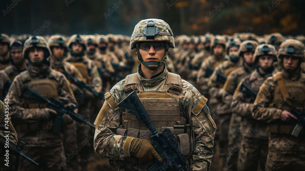 Soldier standing out in army formation. Soldier standing out in army formation.