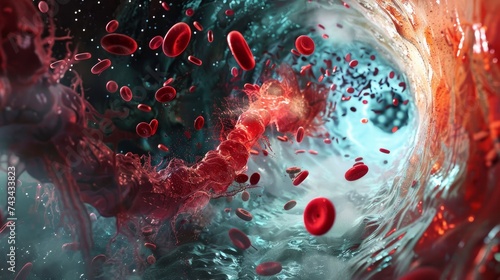 red blood cells flowing in a vessel